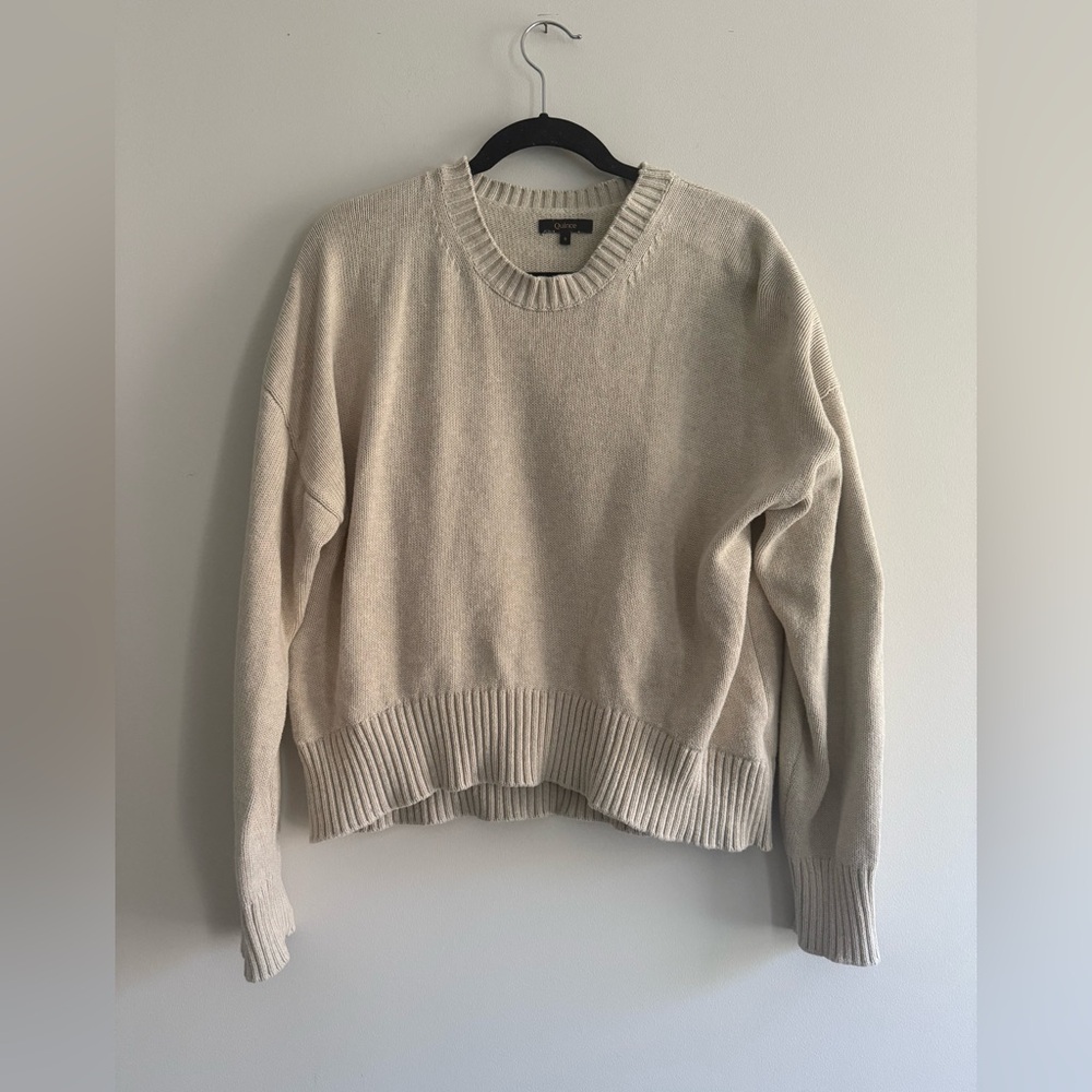 Quince 100% Organic Cotton Boyfriend Crew Sweater. Speckled beige. Size S.